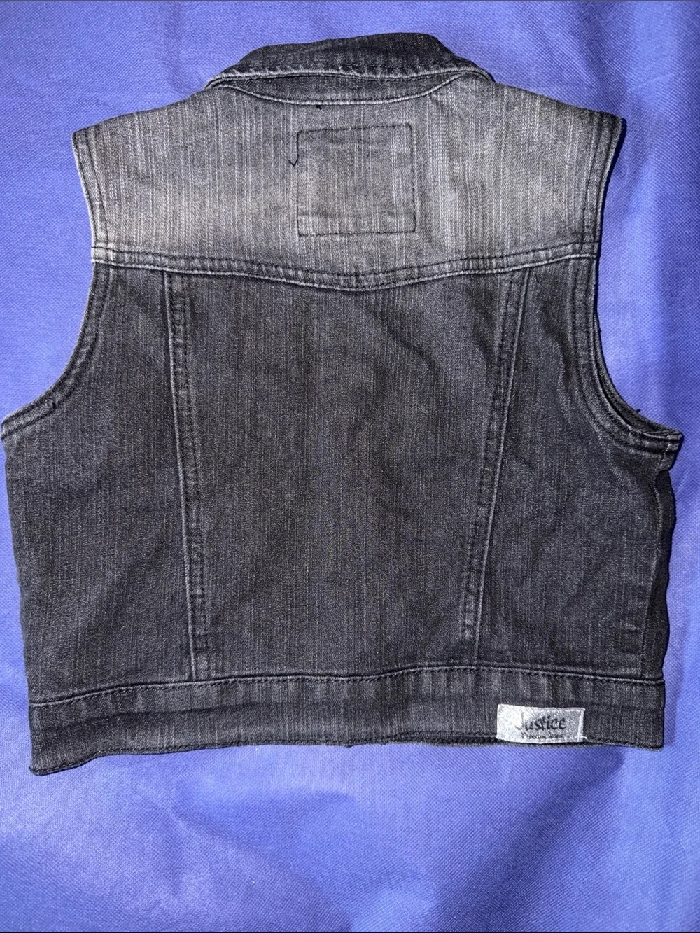 Justice Black Denim Vest with Rhinestone Collar